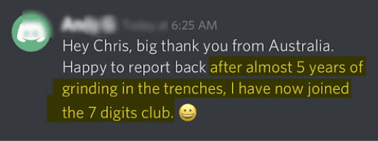 Wealth Incubator member testimonial screenshot about the value of the investor community.