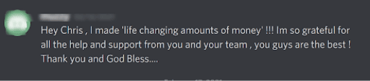 Wealth Incubator member testimonial screenshot about an individual member result.